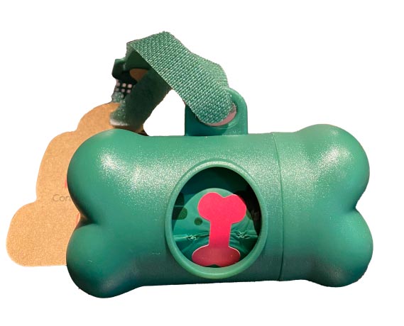 Poo bag holder with poo bags  Green Bone