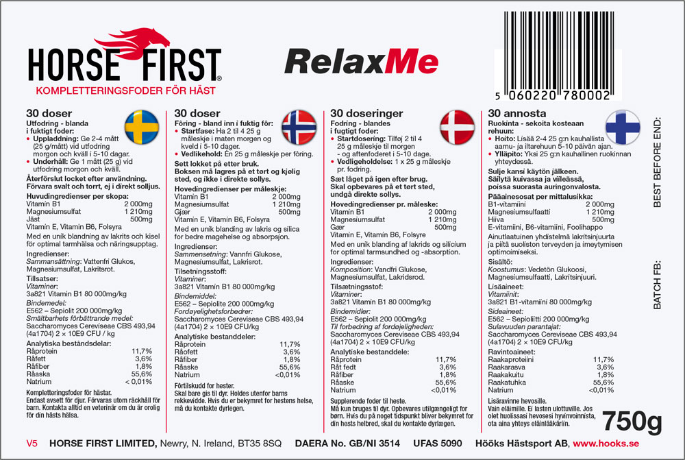 Supplements  Relax Me 750 g HORSE FIRST®